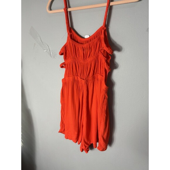 Arizona Jean Co Womens Romper Spaghetti Straps Elastic Cherry Tomato Sz L - Picture 1 of 14